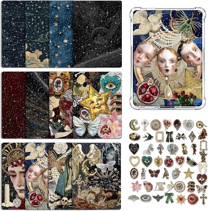 Rngmsi 62Pcs Dark Gothic Inserts Cardstock Stickers Set for Kindle Ereader - skull sticker