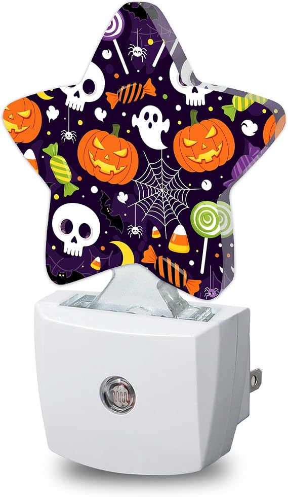 Halloween Skull Star Night Light Plug in, Decorative Night Light for Kids Room Nursery Bedroom, Soft Glow Sensor Lamp for Hallway Bathroom, Compact Energy Saving - skull lamp
