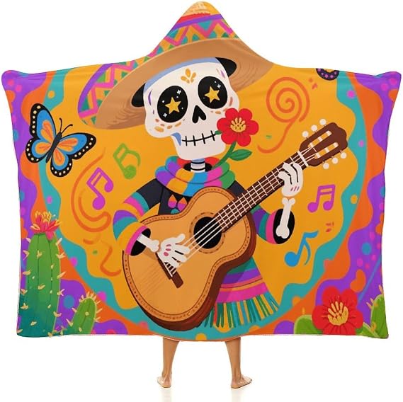 Sugar Skull Wearable Blanket Hoodie Oversized Hooded Blanket Cape Soft Arctic Velvet Loungewear - skull hoodie