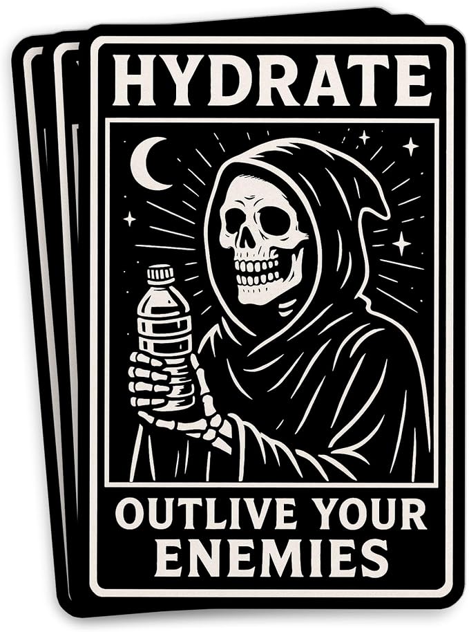 (3Pcs-2") Hydrate Outlive Your Enemies Sticker Edgy Gothic Skeleton Dark Humor Meme Die-Cut Waterproof Vinyl Sticker for Laptop Water Bottle Phone Cars Kindle Decal Stuff Gifts for Her Him 2 Inches - skull sticker