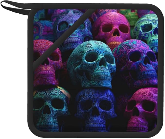 1 PC Pot Holder Silicone PotHolders for Kitchen Washable Heat Resistant Trivets Colorful Sugar Skulls Pot Holders Non-Slip Oven Hot Pads Square Oven Pots Holder Set for BBQ Cooking - skull ashtray