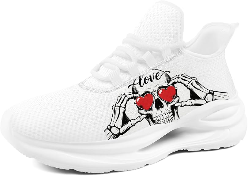 Valentines Sneakers for Women Men Heart Print Running Shoes Casual Walking Tennis Shoes - sugar skull boots