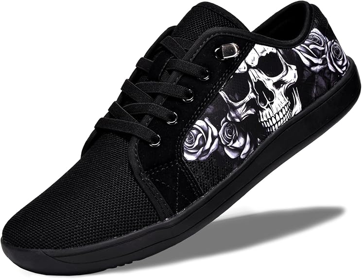 Unisex Wide Toe Barefoot Low Top Skull Gothic Walking Sneakers