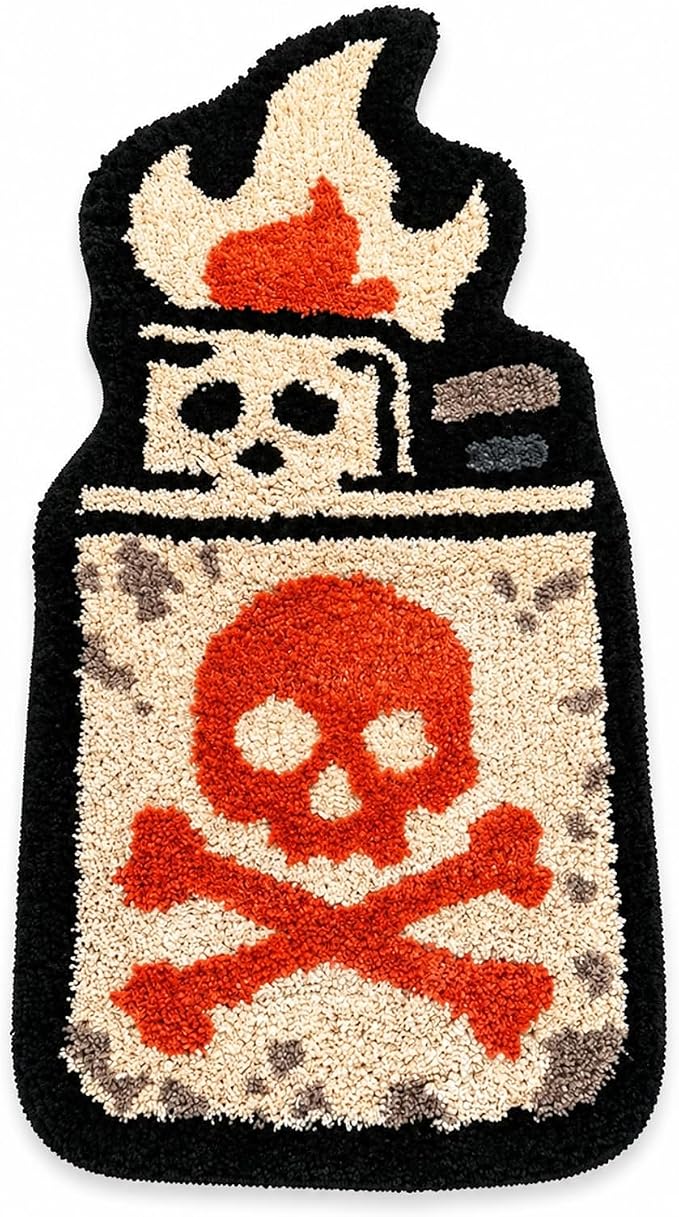 Yellow Lighter Don't Smoke Flocking Rug Living Room Carpet Bathmat Bedside Rug Soft Bedroom Floor Pad Aesthetic Home Decor (27.6X22.4 inch) (Brown) - skull carpet