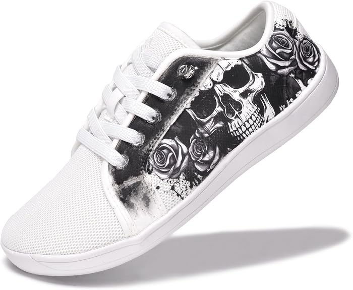 Unisex Wide Toe Barefoot Low Top Skull Gothic Walking Sneakers