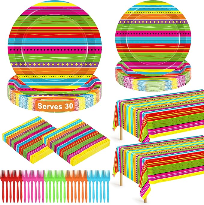 122 Pcs Day of the Dead Paper Plates and Napkins Sets 30 Mexican Tablecloth - skull plate