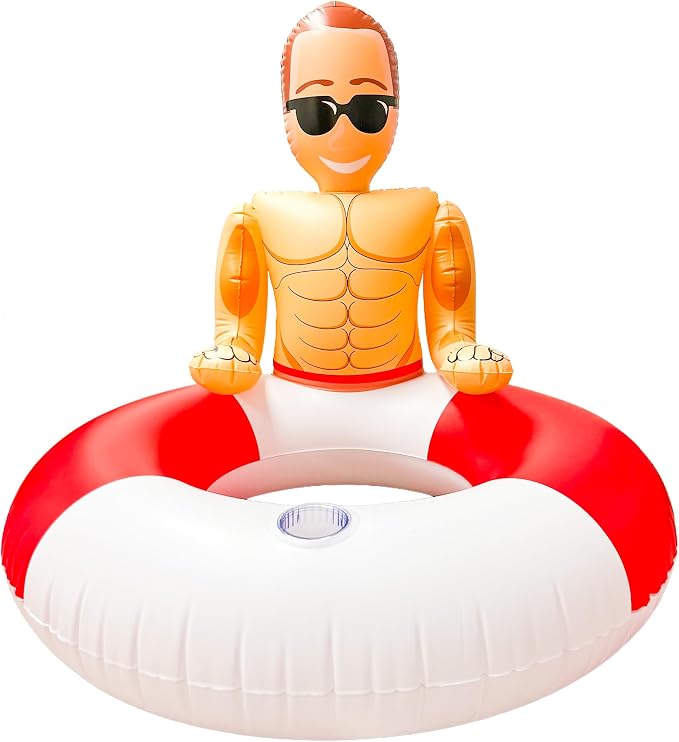 Inflatable Lifeguard Hunk Pool Float | Oversized Swim Ring | Swim Float with Cup Holder | Swimming Pool Floatation Device | Swimming & Beach Floats | Pool & Beach Accessories | Red & White | 35" - skull inflatable