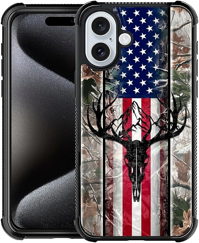 for iPhone 16 Case | Classic Slim Cover Design | Camo Flag Deer Skull - Skull phone case