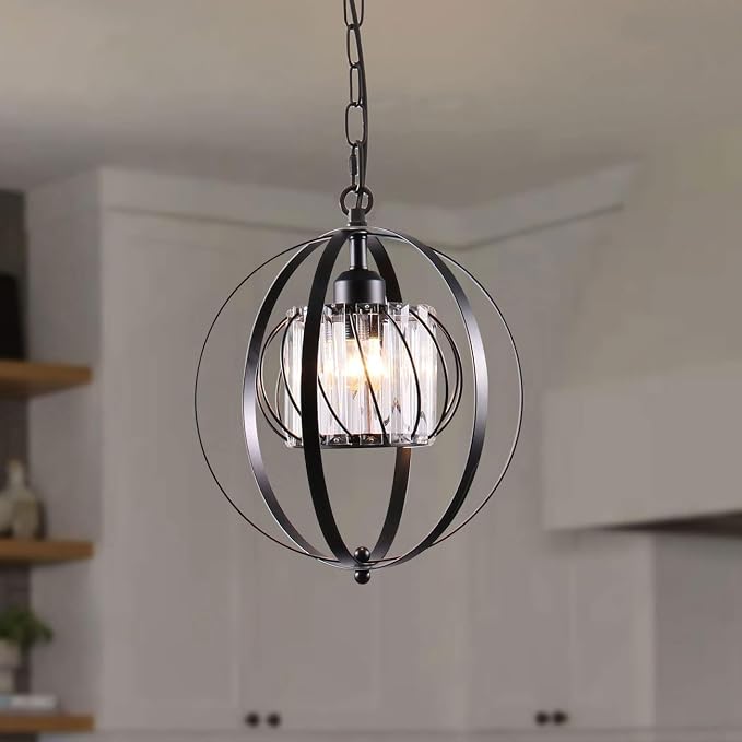 Black Crystal Pendant Light Ceiling Light E26 Pumpkin-Shaped