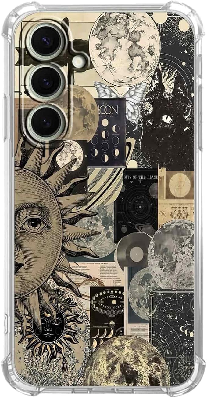 Aesthetic Vintage Grunge Case for Samsung Galaxy A16 5G/4G, Skull Planets Collage Pattern for Men Women, Trendy Cool Soft TPU Bumper Cover for Samsung Galaxy A16 5G/4G - Skull phone case