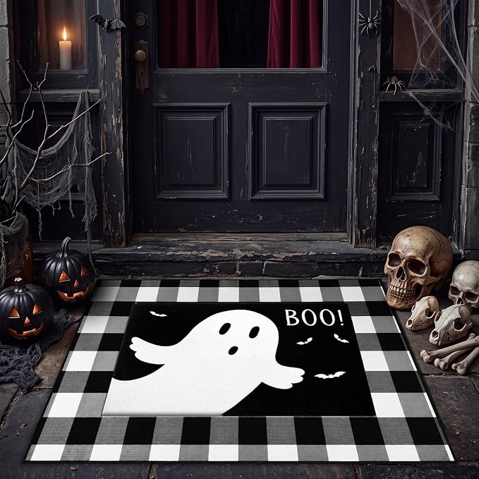 Fourluoo 2 Pcs Large Halloween Door Mat Set 43″ x 28″ Layered Ghost Mats