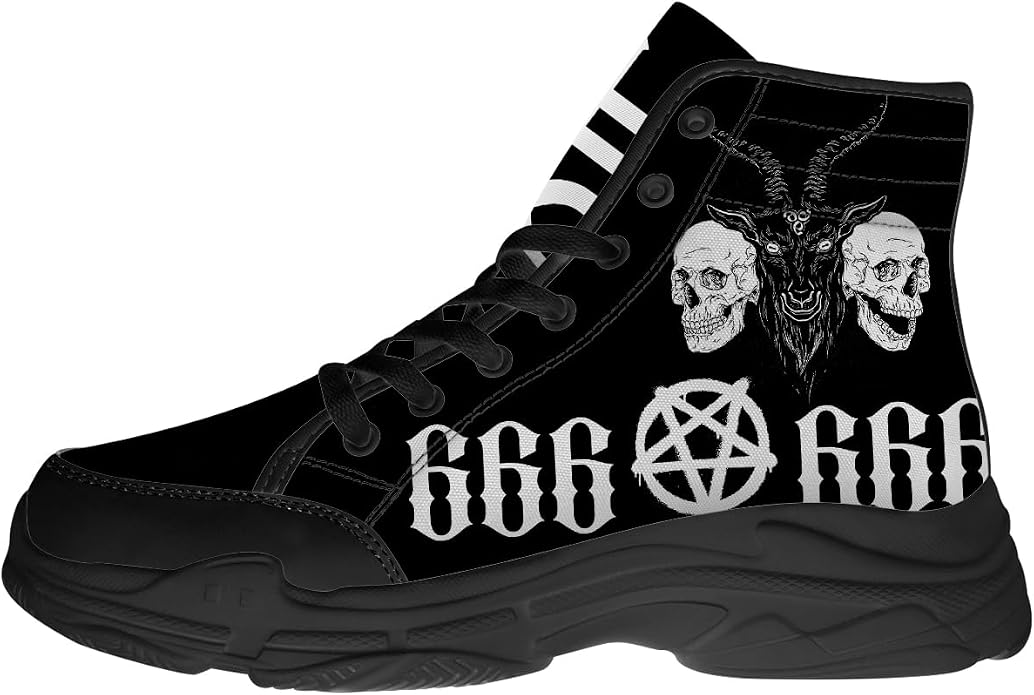 Satanic High Top Sneakers for Men Women,Black Lace-up Canvas Platform Shoes,Gifts for Him Her - sugar skull boots