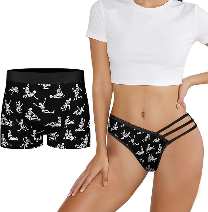 Matching Underwear for Couples Cheeky Panties for Women Boxer Briefs for Men Sexy Undies Plus Size - skull swimsuit
