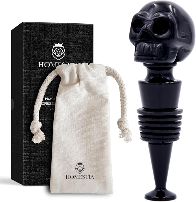 Homestia Wine Bottle Stopper, Reusable Wine Stopper, Halloween Skull Decor - skull bottle