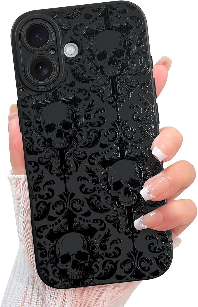 KANGHAR Designed for iPhone 17 Case, Black Goth Aesthetic Skull - Skull phone case