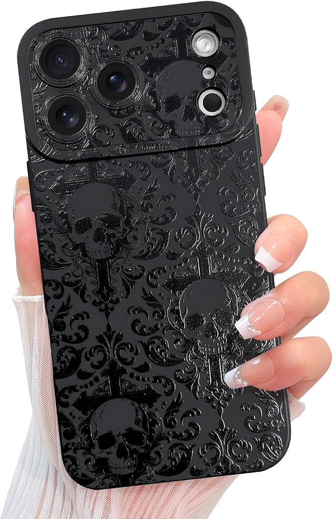 KANGHAR Designed for iPhone 17 Pro Max Case, Black Goth Aesthetic Skull - Skull phone case