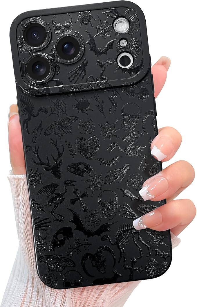 KANGHAR Designed for iPhone 17 Pro Max Case, Black Goth Aesthetic Skeleton