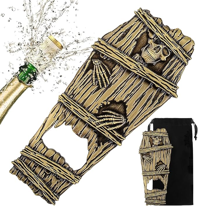 Cool Skull Wind Coffin Board Bottle Opener, Gothic Style Beer Bottle Opener with Gift Bag, Christmas Birthday Father's Day Gift for Men Women Dad Husband Skull Lovers, Beer Gifts for Home Bar, Brozne - skull bottle