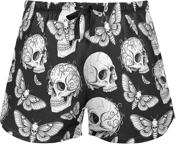 Pajama Shorts for Women Womens Boxers Lounge Bottoms PJ Beach Shorts for Sport - skull pajamas