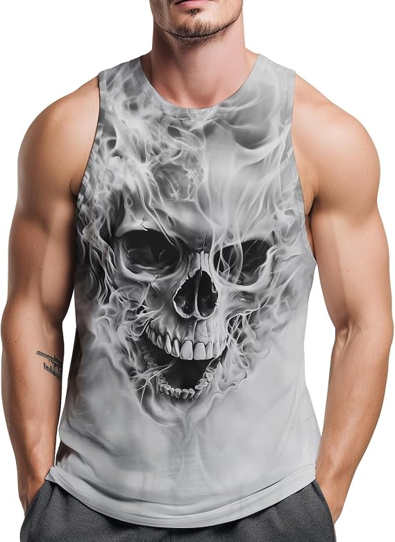 Men’s Skull Tank Top Graphic Sleeveless Shirt Muscle Workout Gym Tank Top Casual Skull Shirts - skull tshirt