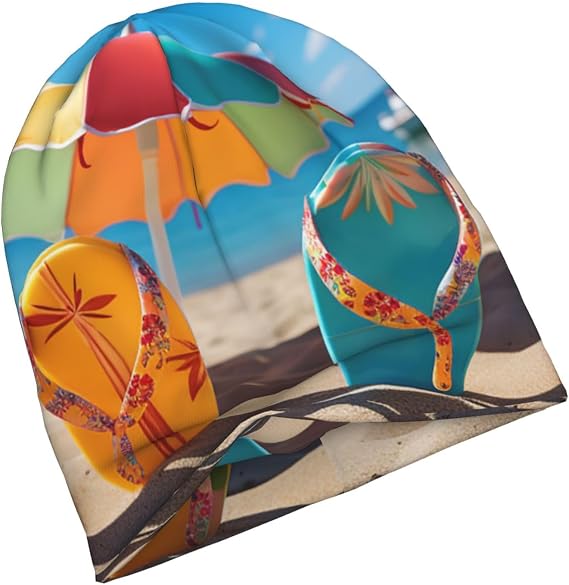 Colorful Flip Flops Beach Ball Beanie Hats for Men Women Knit Winter Hat Warm Ski Stocking Cap Slouchy Beanies Cuffed Skull Cap - sugar skull costume