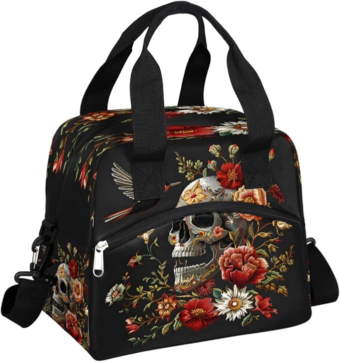 Skull Lunch Bag for Women Men Insulated Lunch Cooler Box Large Lunchbox - skull suitcase
