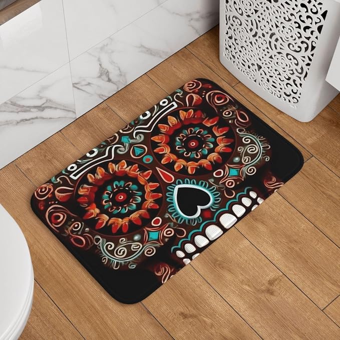 Sugar Skulls Day of The Dead Doormat 16 X 24 Inch, Welcome Door Mat Non-Slip Absorbent Floor Mat Soft Washable Bath Rug 16 X 24 Inch Carpet for Stylish Kitchen Bedroom Bathroom Decor - skull floor mat