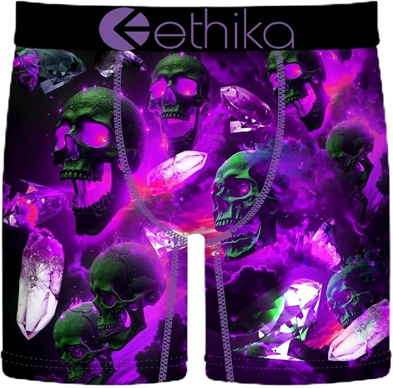 Ethika Men's Mid Boxer Brief, Ghosted Gems(PRP,S) - skull swimsuit