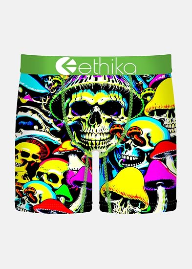 Ethika Men's Mid Boxer Brief, Emerald Dynasty - skull swimsuit