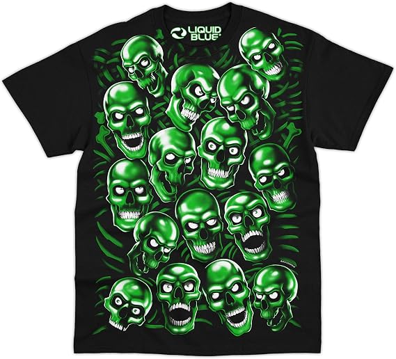Liquid Blue Skull Pile Graphic T-Shirt for Men – Iconic Skull Art Cotton Tee, Short Sleeve Streetwear - skull tshirt