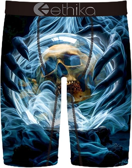 Ethika Men's Staple Boxer Brief, Too Late - skull swimsuit