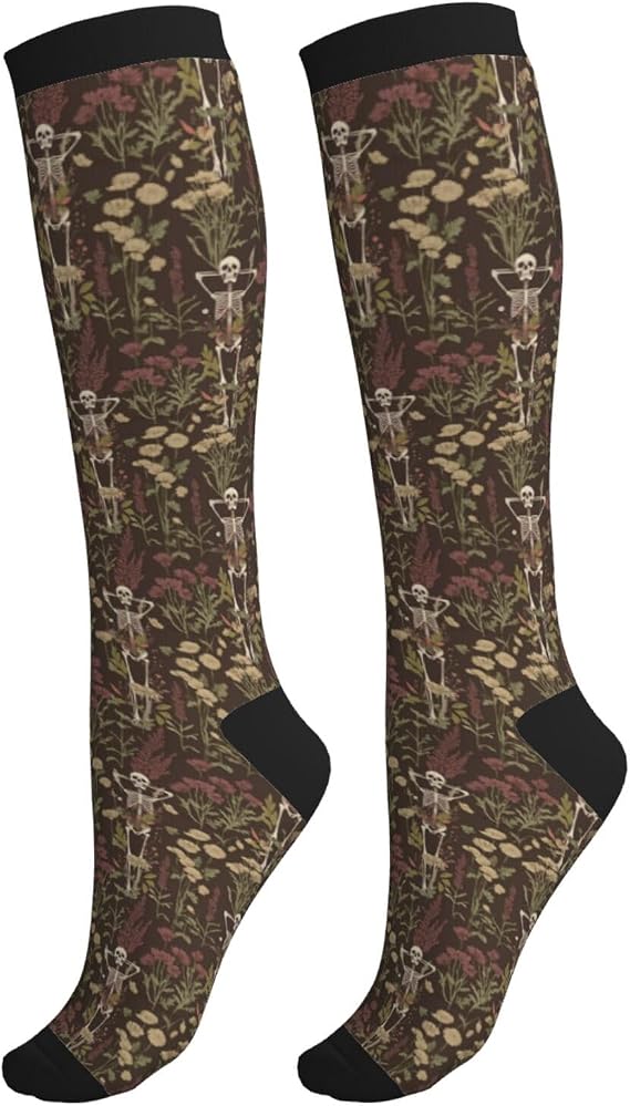 Compression Socks Knee High Circulation Support Socks For Women Men Running Work Hiking Cycling Travel - sugar skull costume