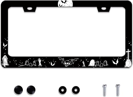 Gothic Night Bat Skull License Plate Frame Stainless Steel with Screws - skull plate