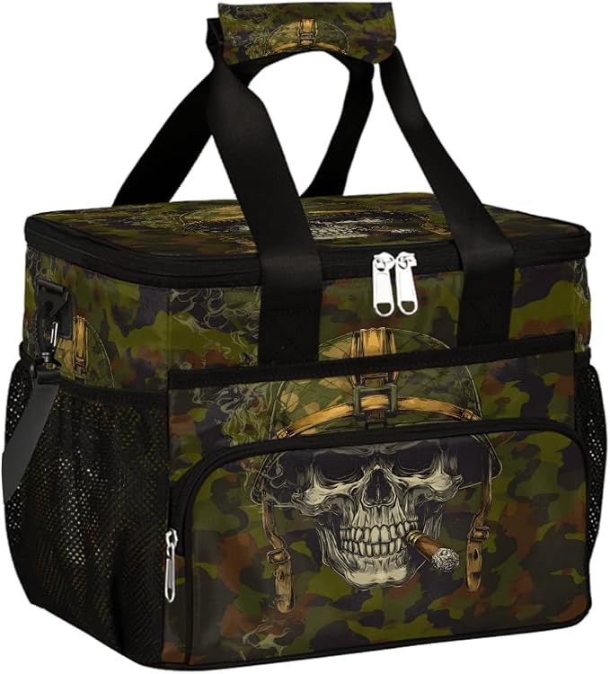 Pardick Camouflage Camo Skull Soft Cooler Bag Insulated Lunch Box for Men & Women, Large Leakproof Lunch Bag Portable Beach Cooler for Work, Picnic, Road Trips,Fishing, Travel, Camping,A-10 - skull suitcase