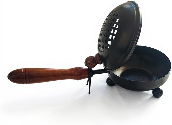 Black Iron Incense Burner with Handle Dia 3.5 inch(Medium 8.7 inch) - skull incense burner