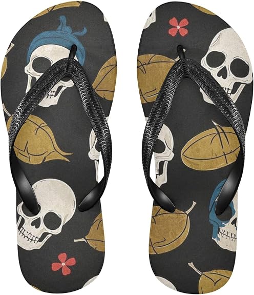 White Skull rubber flop flip waterproof ladies flip for Shower Swimming Pool party - sugar skull costume