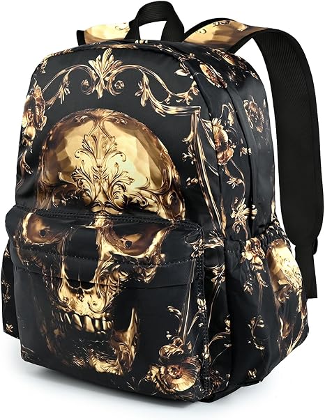 Skull School Backpack for Girls Boys Teens Bookbag 17 Inch Laptop Backpack for Sports Travel Camping - skull backpack