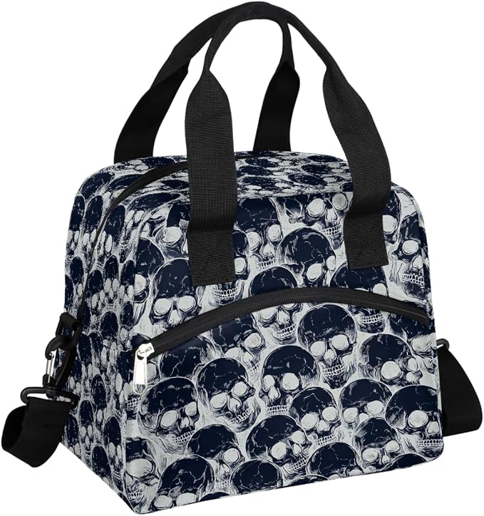 Skull Gothic Black Kids Insulated Lunch Bag for Women Men Boy Girl Lunch Box Leakproof Cooler Tote Bags Thermal Reusable Lunch Bag with Adjustable Strap for Picnic Work Office Travel - skull suitcase