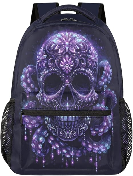 Purple Skull Backpack Kids Teens Childs Bookbag Lightweight Waterproof Back 15.6 Inch Laptop Computer Bag For Primary Junior High University School Bag Boys Girls 21L - skull backpack
