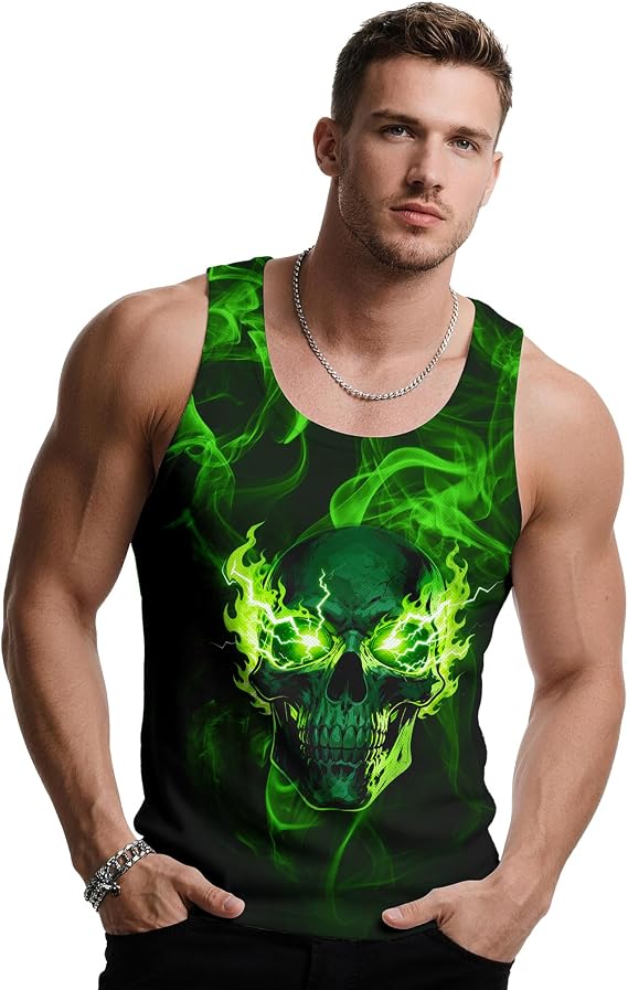 Patriotic Rave Tank Top for Men, Graphic Summer Beach Funny Sleeveless, S-3XL - skull tank tops