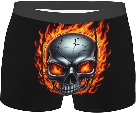 Flame Metal Skull Print Men'S Boxer Briefs For Men Underwear Soft Comfortable - skull swimsuit