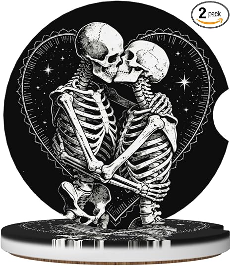 Skull Love 2 Pack Car Cup Holder Coasters Ceramic Drink Coasters - skull coaster