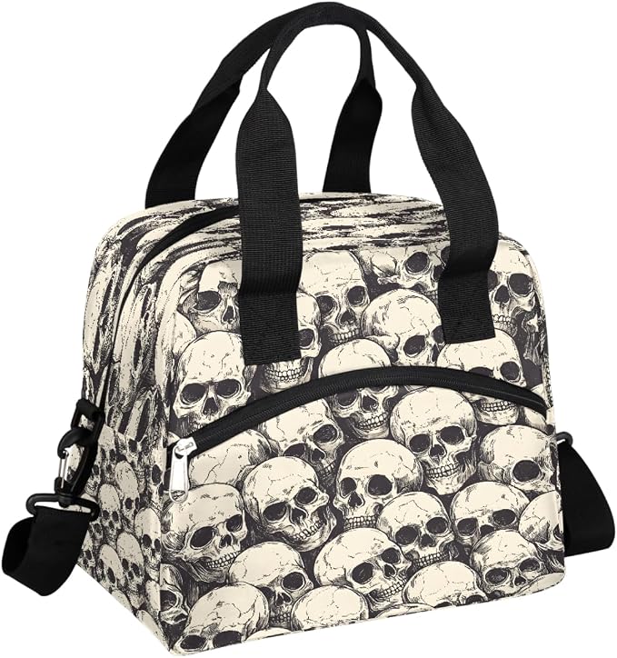 Skull Pattern Insulated Lunch Bag for Women Men Thermal Cooler Bag Adult Lunch Box with Shoulder Strap Reusable Lunch Tote Bag Large Containers for School Picnic Work Lightweight Handbag - sugar skull handbags for sale