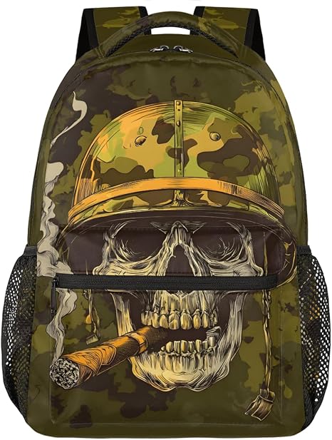 cfpolar 18 Inch Backpack Retro Skull Camouflage Kids School Backpacking Shoulder Bag School Bookbag for Teens Girls & Boys Lightweight Gym Travel Bag Sports Schoolbag Casual Daypack - skull backpack
