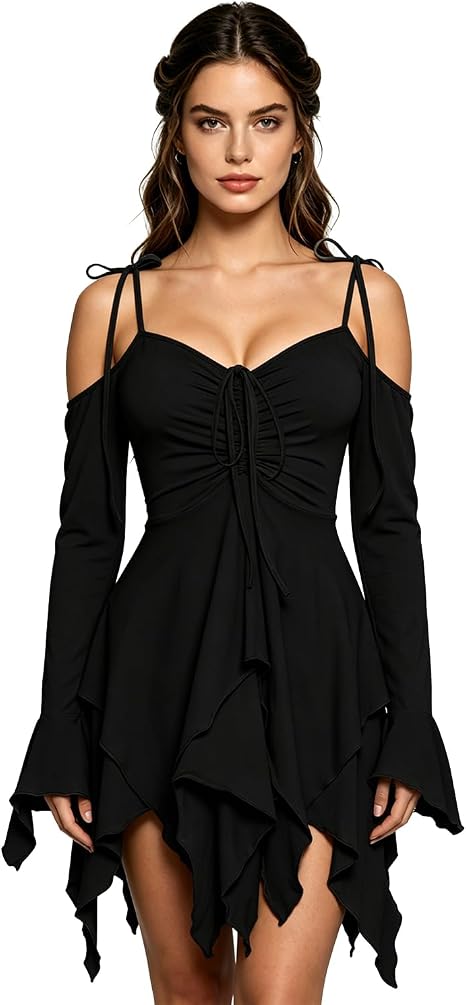 L'VOW Fairycore Handkerchief Mini Dress Women's Gothic Y2K Dress - sugar skull dress