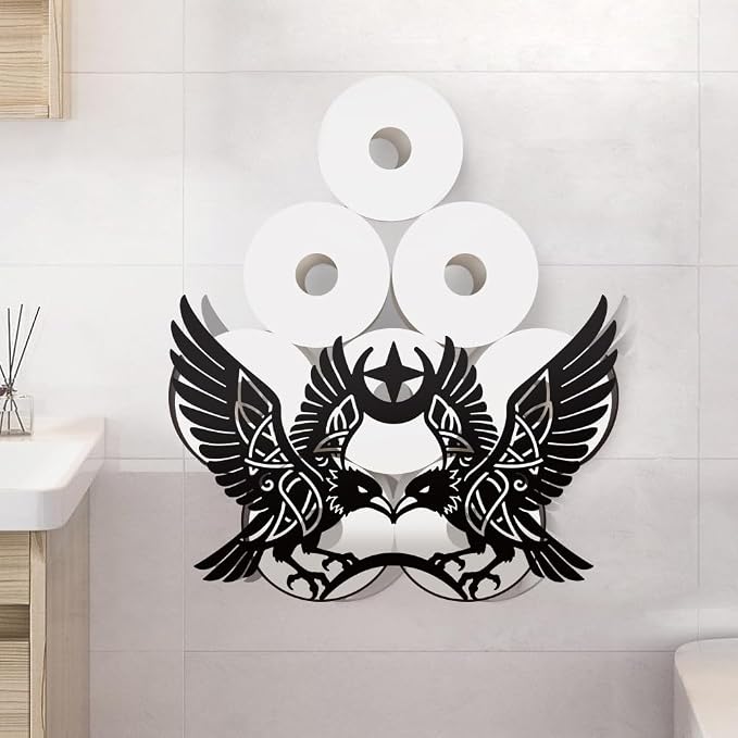 WADORN Gothic Style Raven Metal Toilet Paper Holder for Extra 8 Rolls Black Crow Decorative Toilet Tissue Holder Novelty Bathroom Decor Wall Mounted Storage for Bathroom Home Office Housewarming Gift - skull toilet paper