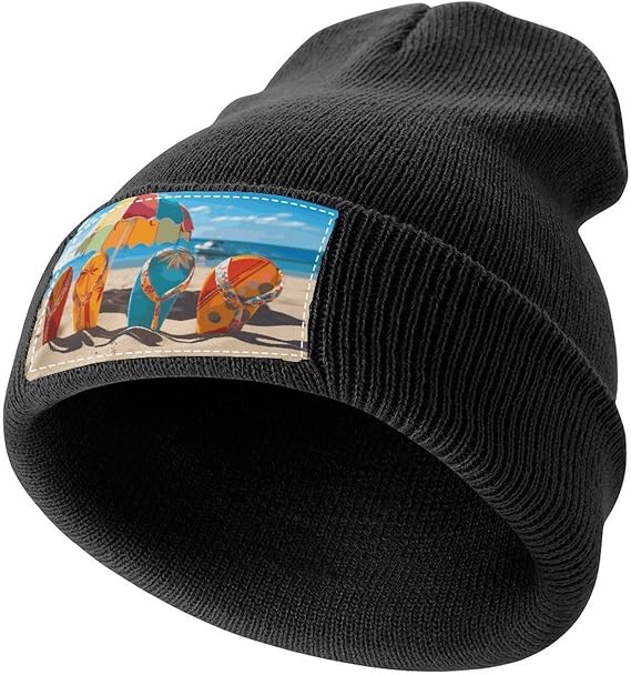 Winter Warm Beanies Hat for Daily Outdoor Flip Flops Beach Ball Knit Hat for Women Men Windproof Cuffed Cap Winter Knitted Skull Cap - sugar skull costume