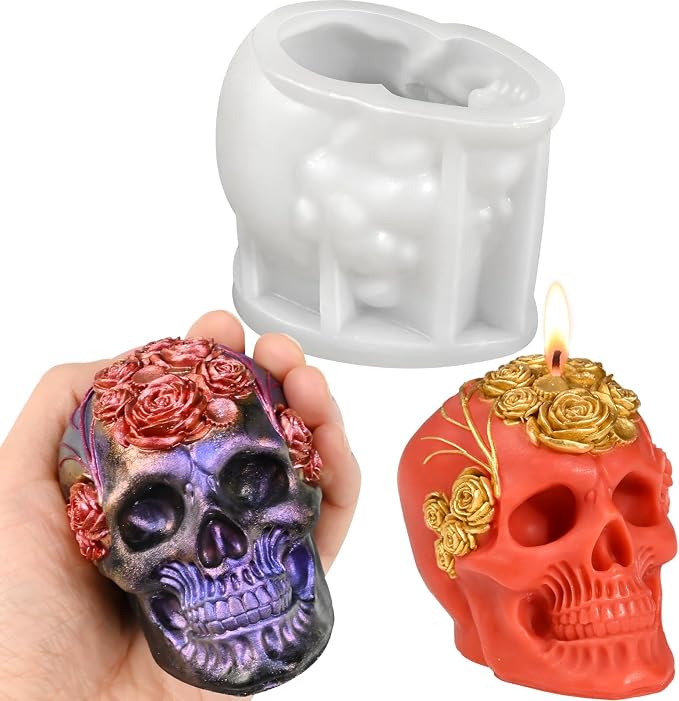 Skull Candle Mold, 3D Rose Style Skull Head Halloween Candle Mold - skull ashtray