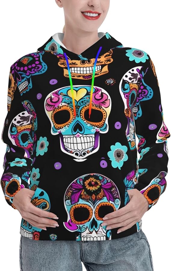 Sugar Skull Print Stylish Women'S Hoodie,Comfortable Sweatshirt For Women,For All Seasons - skull hoodie