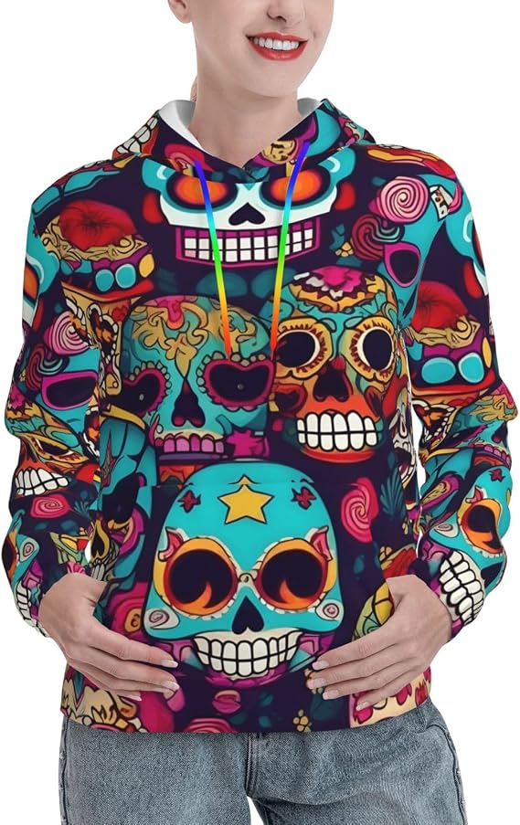 Sugar Skulls Print Stylish Women'S Hoodie,Comfortable Sweatshirt For Women,For All Seasons - skull hoodie